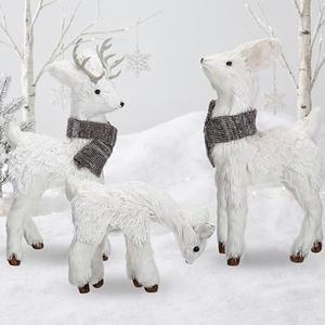 Civaner 3 Pcs Reindeer Christmas Decor 12 Inch Realistic Woodland Animals White Reindeer Figurine Christmas Deer Decorations with Scarf Centerpiece Table Decor for Indoor Fireplace Home Mantel Shelf