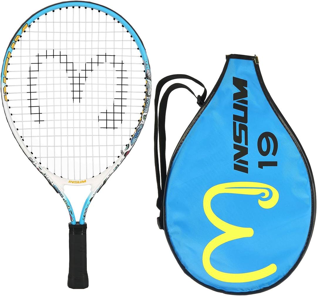INSUM 17-25 inch Kids Tennis Racket for Aged 2~12 Starter, Multi-Color & Size Toddlers Tennis Racket for Boys & Girls Beginner, Come with Shoulder Cover Bag for Carry, 19"