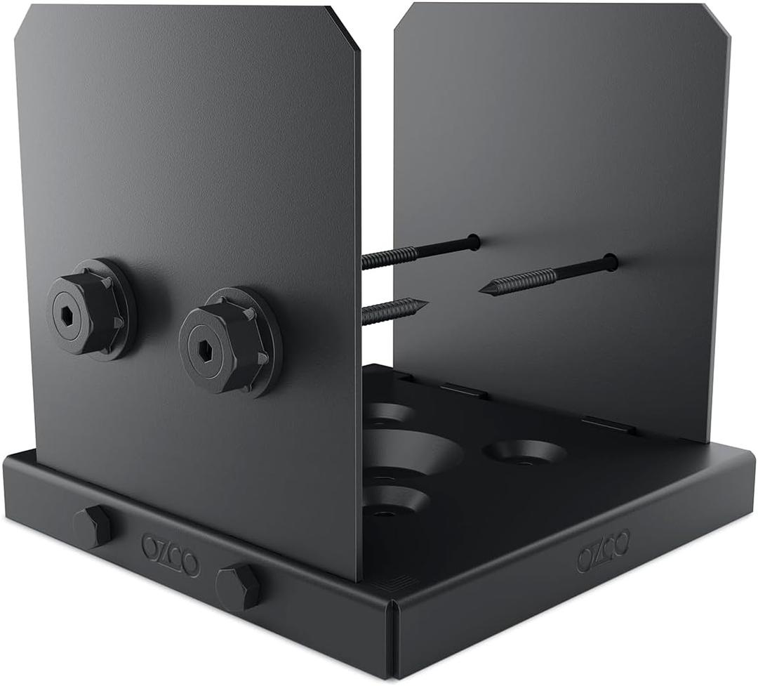 Ozco Ironwood Lite 8x8 Post Base Kit, Includes 1 Post Base Plate, 2 Decorative Plates, 4 Hex Cap Nuts, OWT Timber Screws, Galvanized Steel for Pergolas | 52109