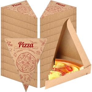 36 Pcs Pizza Slice Boxes Disposable Individual Pizza Slice Tray 9.65 x 7.28 x 1.77 in Single Container Holder for Birthday Wedding Party Supplies (Kraft)