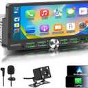 Single Din Touchscreen Radio with Wireless Apple CarPlay & Android Auto, 6.9" IPS Car Stereo with Bluetooth, Mirror Link, FM/AM,EQ, USB/Type-C, SWC, HD Backup Camera, Microphone for Car Audio Upgrade