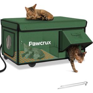 Weatherproof Heated Cat House for Outdoor in Winter, Heated Cat Bed Kitty Shelter with Cat Heating Pad, Insulated & Safe Escape Door, Warm Home for Outside Stray Cat, 16"x26"x14