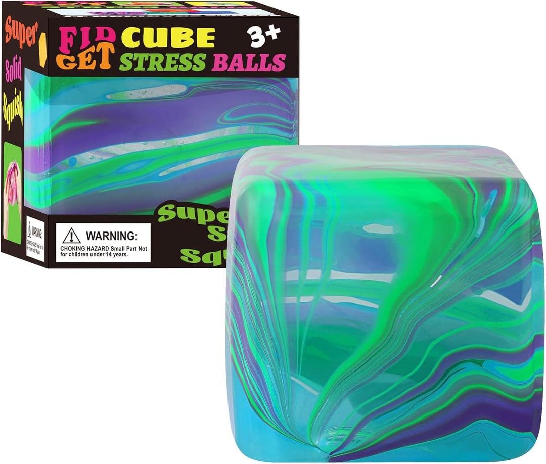 Fidget Toys Squishy Stress Cube, Stress Balls for Kids Adults Squishies Stress Relief, Ice Squishy Cube Sugar Balls, Sensory Toys for Kids with Autism, Fidgets for Classroom Prize Toys (Green)