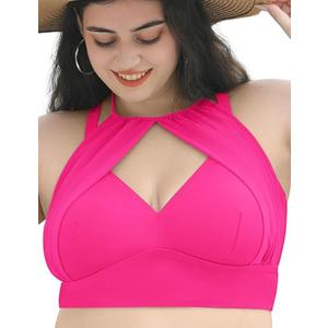 Curvagile Women Plus Size Bikini Top Modest Flowy Mesh Halter Swim Tops Push Up Bathing Suit Top Only 2026 (Pink, 3XL)