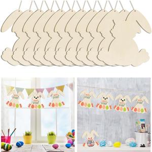 10 Pack Large Easter Bunny Wood Cutouts, 11.6 Inch Unfinished Wooden Bunny Cutouts, Blank Easter Rabbit Wooden Slices Unpainted Wood Discs for Crafts Decoration (11.6 Inch)