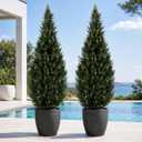 Artificial Cedar Topiary Trees, 6 FT UV Resistant Faux Boxwood Plants,Front Porch Decorations Outdoor,Realistic Evergreen Cypress for Patio Decor Set of 2