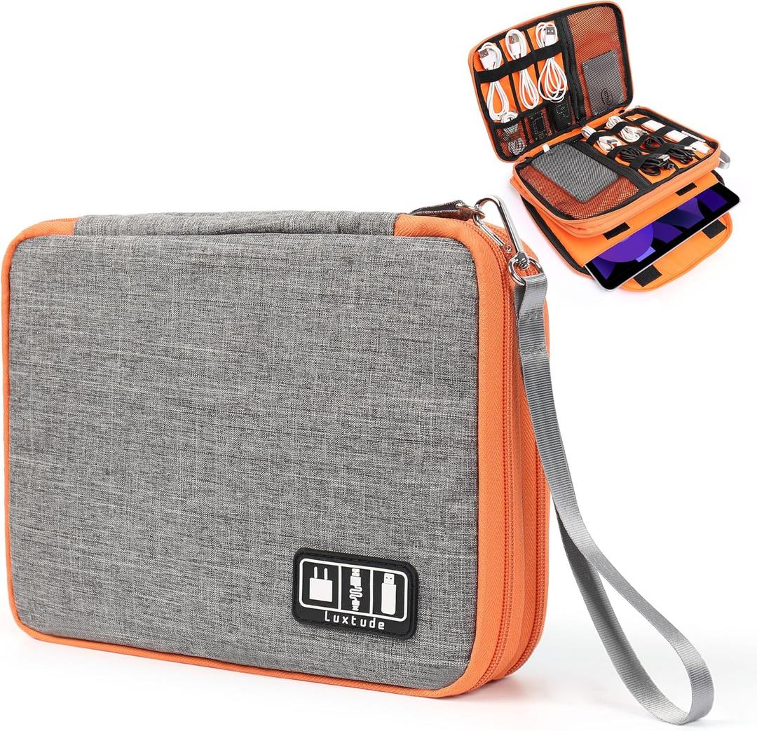 Luxtude Travel Cord Organizer Case, Electronic Organizer Travel Case Large, Cable Organizers Bag, Tech Bag for Cable Storage/Cord Storage/iPad Pro(up to 11")/Wall Charger/Electronic Accessories (Grey)
