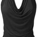 EIMIN Women's Casual Halter Neck Draped Front Sexy Open Back Tank Top (S-3XL) (XX-Large, Black)