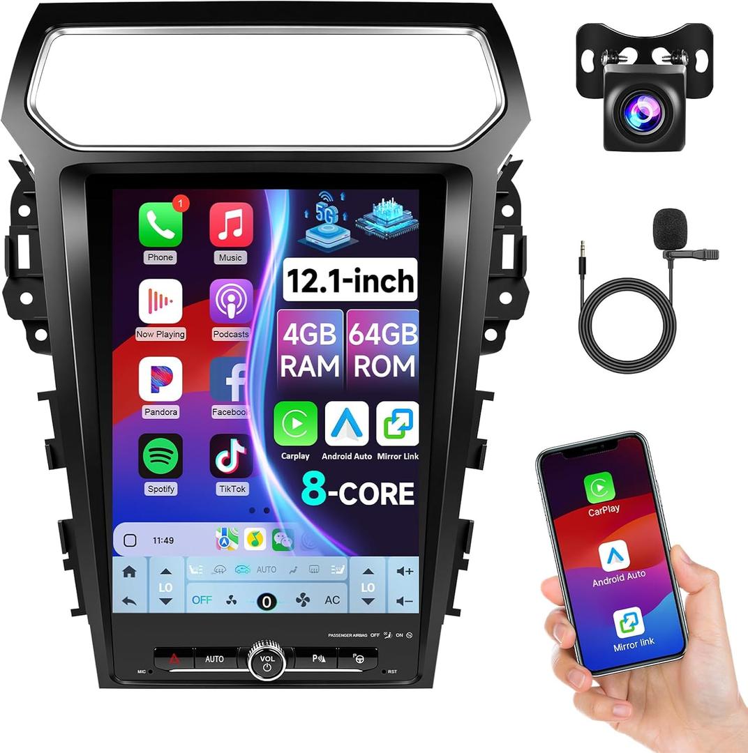 12.1" Car Radio for Ford Explorer 2011-2019, 4+64GB Touch Screen Stereo