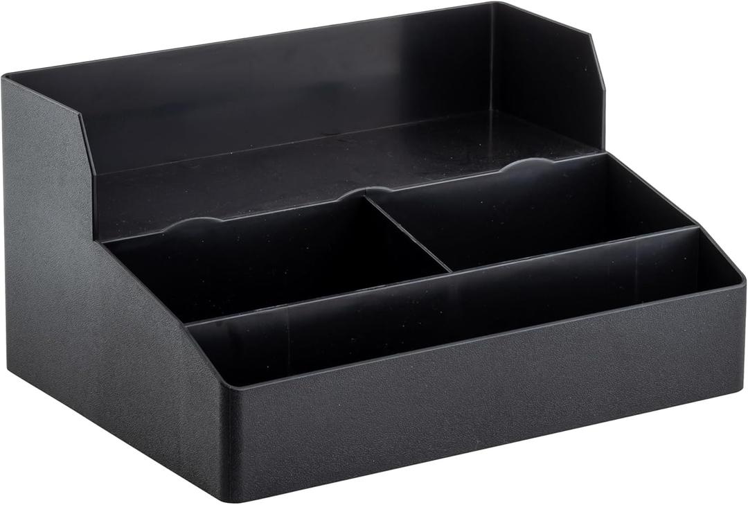 Tablecraft 12637 Coffee Condiment and Cup Storage Organizer, 3 Compartments + 3 cup Holders, PP Plastic, Black, Dishwasher Safe, Ideal for Restaurants, Cafe & Breakfast Buffets