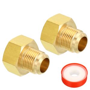 PATIKIL 5/8 SAE Male x 3/4 SAE Female Brass Flare Tube Fitting, 2 Pack Pipe Fitting Reducer Gas Adapter Hex Coupling with PTFE Tape for HVAC Fuel Oil Air Natural Gas Line Connection