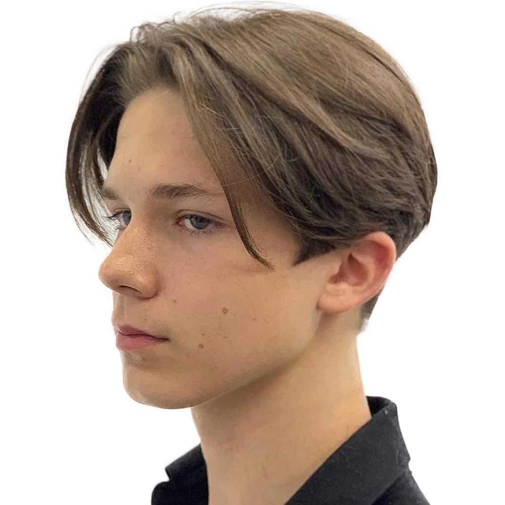 Kaneles Mens Brown Wig Short Straight Men Wigs Synthetic Wig Realistic Natural Middle Part Wigs for Men (Brown)