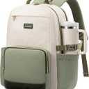 LOVEVOOK Laptop Backpack for Women with Pouch Pocket for Large Capacity Cup,18 Inch Laptop Computer Bag Travel Backpack Purse,Waterproof Work College Teacher Bags,White-Bean Green-Dark Olive Green