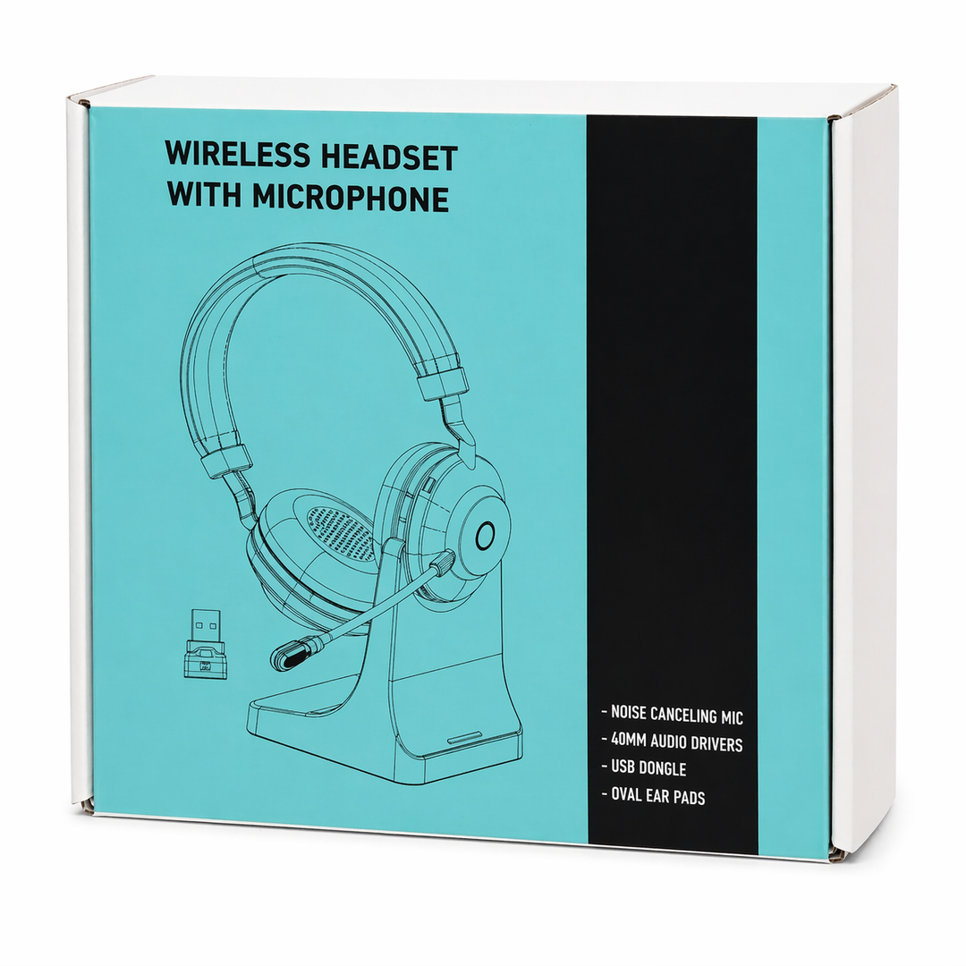 Wireless Headset with Mic for Work, Bluetooth Headset with Noise Cancelling Mic for Clear Calls, Bluetooth V5.3 Headphones with Mic Mute & USB Dongle, Charging Base for PC/Laptop/Phones/Call Center