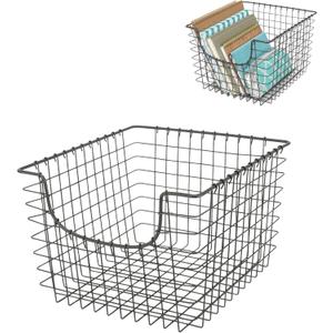 Spectrum Wire Scoop Basket Storage Bin Industrial Gray Medium Metal Wire Basket Organizer for Kitchen Pantry Wire Storage Bins, Heavy Duty Rectangle Wire Storage for Kitchen Organization