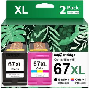 MyCartridge 67XL Ink Cartridges Combo Pack Remanufactured for HP Printer Ink 67 Compatible with HP Envy 6000 6055e 6455e DeskJet 2700 2700e 4200e 2755e 4155e 4155e 4100 4100e 2755 Printer,2 Pack
