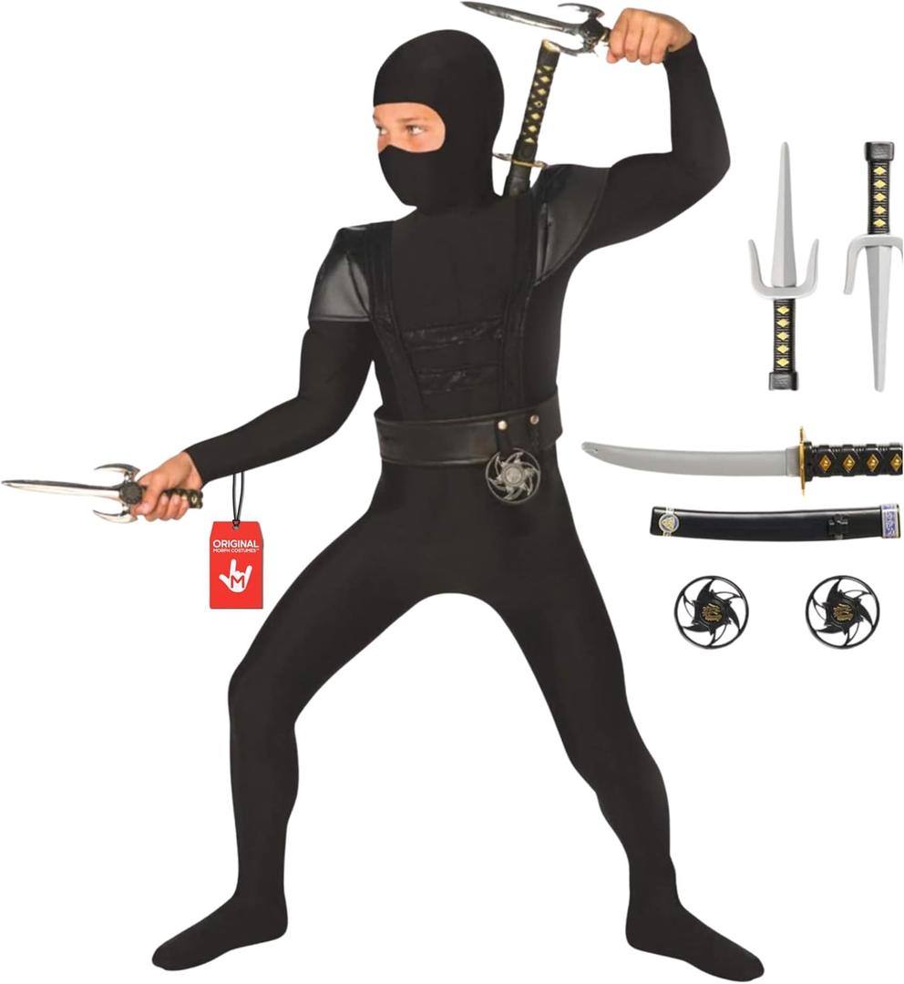 Morph Ninja Costume Kids, Boys Ninja Costume with Accessories, Ninjas Costumes Boys, World Book Day Costumes for Kids (X-Large)