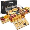 Charcuterie Boards Set with Lid, Bamboo Cheese Board with Handle, Cheese Plate Gifts Set with 3 Hidden Drawers for Housewarming New Home (3 Drawers Black)