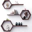 Hexagon Floating Shelves Set of 6 Honeycomb Shelves for Wall, Wooden Hexagon Shelves for Farmhouse Storage (Rustic Brown)