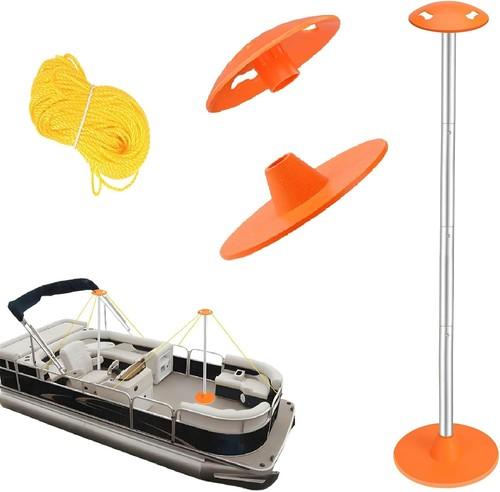 Tuszom Boat Cover Support Pole Systems with AntiUV PE Ropes & 9" ABS Base, Highly Stable Windproof Support Pole  Adjustbale 11/8" in Diameter for VHull/Pontoon/Jon Boat Cover (2 Pack)