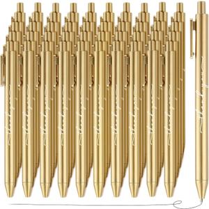50pcs Thank You Pens Bulk Cute Multicolor Ballpoint Pen for Server Employee Appreciation Gifts for Wedding Guest Teacher Coworker Office Staff Team Nurse Baby Shower Party Supplies (Gold)