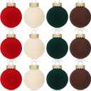 12 Pcs Velvet Christmas Balls Bulk 2.4 inch Flocked Christmas Tree Ball Xmas Plastic Decorative Hanging Ornaments Set for Xmas Tree Holiday Party Decorations (White, Green, Red, Beige)