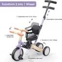 Newyoo Toddler Tricycle with Push Handle for 1-3 Year Old, Toddler Bike, Birthday Toy for Boys and Girls, 5 in 1 Kids Trike, Balance Bike with Backrest and Safety Belt, Purple, TR007