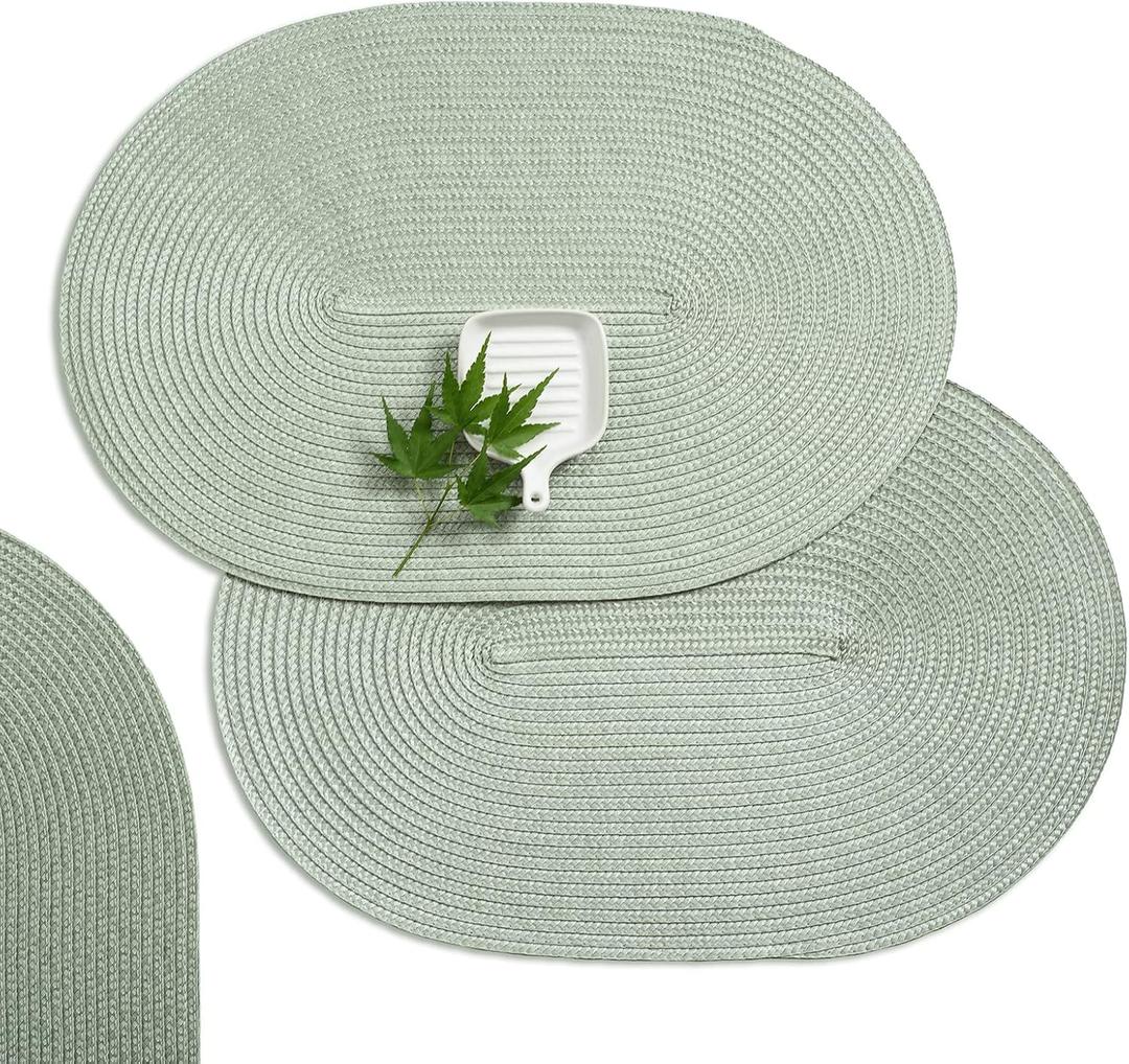 AHHFSMEI Placemats Set of 6 for Dining Table Washable Woven Non-Slip 18x12 inches Placemat Heat-Resistant Durable Table Mats for Dining Table Easy to Clean (Sage Green, 6)