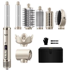 8-in-1 Professional Hot Air Styler&Hair Dryer Brush, Powerful Multi-Styler with Auto-Wrap Curler with Storage Case, Fast Drying Curling Straightening Volumizing Without Heat Damage(Gold)