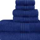 BOUTIQUO 6 Pack Cotton Towel Set, Contains 2 Bath Towels 28x55 inch, 2 Hand Towels 16x24 inch & 2 Wash Coths 12x12 inch, Ideal Everyday use, Ultra Soft Compact & Lightweight - Navy Blue