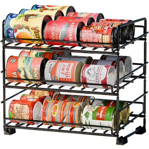 SUFAUY 3 Tier Can Organizer for Pantry, Holds 36 Cans, Heavy Duty Metal Shelves for Storage, Black