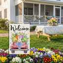 2 x CROWNED BEAUTY Easter Garden Flag Eggs Bunny Truck 12x18 Inch Double Sided Holiday Decoration for Outdoor Lawn Yard