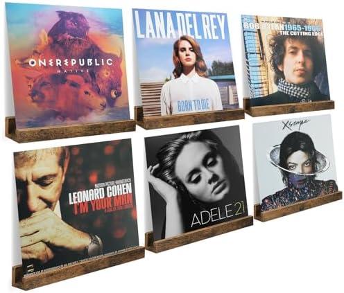 Heimera Vinyl Record Shelf Wall Mount, 6 Pack 12 inch Album Record Holder Display, Wood Floating Shelves for Wall Decor, Album Shelves, Kids Bookshelf, Magazine Rack, Walnut