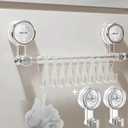 Suction Cup Towel Bar, Adhesive with 2 Hooks for Shower Wall, 11.8 Inches Suction Cup Towel Holder, Removable Shower, ABS Bathroom Towel Holder, Towel Bar with Hooks for Bathroom and Kitchen (Grey)