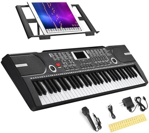 61 Key Keyboard Piano, Portable Electronic Keyboard Piano for Beginners with Speakers, Microphone, Sheet Music Stand, 100 Voices, 100 Rhythms - Black