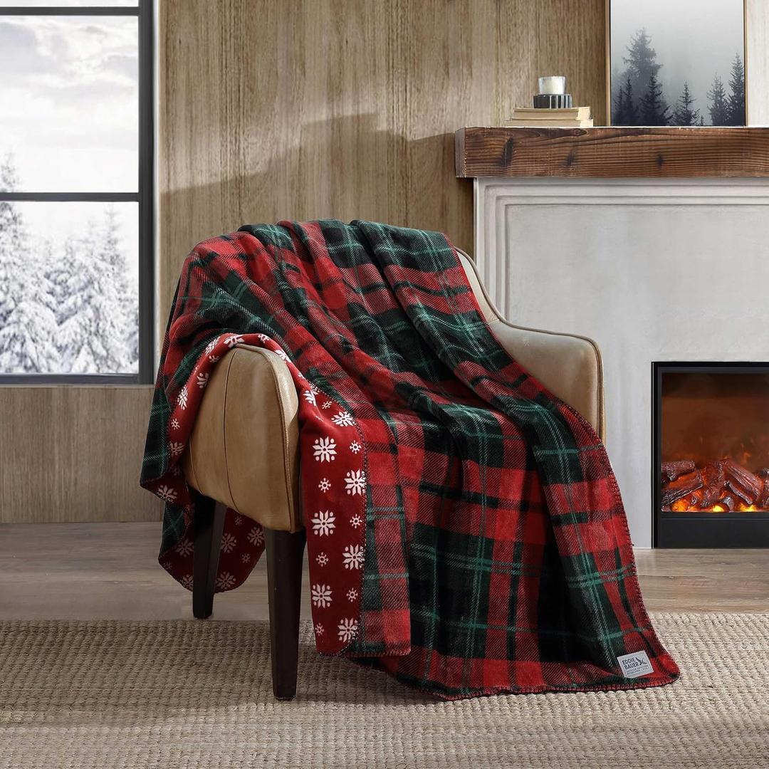 Eddie Bauer - Throw Blanket, Ultra-Soft & Reversible Plush Bedding, Throw Blanket for Couch & Bed (Trailhead Plaid Red, 60" x 70")