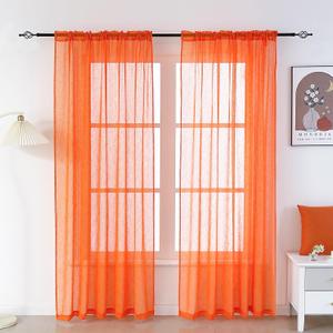 Tony's collection Christmas Orange Sheer Curtains Faux Linen Textured 95 Inches Long Drapes for Living Room Bedroom Guest Room Window Treatments Home Decorations (52×95 Inch, Orange, 2 Panels