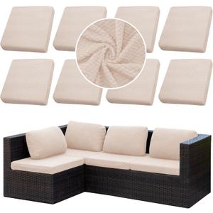 Outdoor Cushion Covers Set,8PCS Patio Furniture Couch Seat Slipcovers, Replacement for Sofa Sectional Chair(CoverOnly) (Beige)