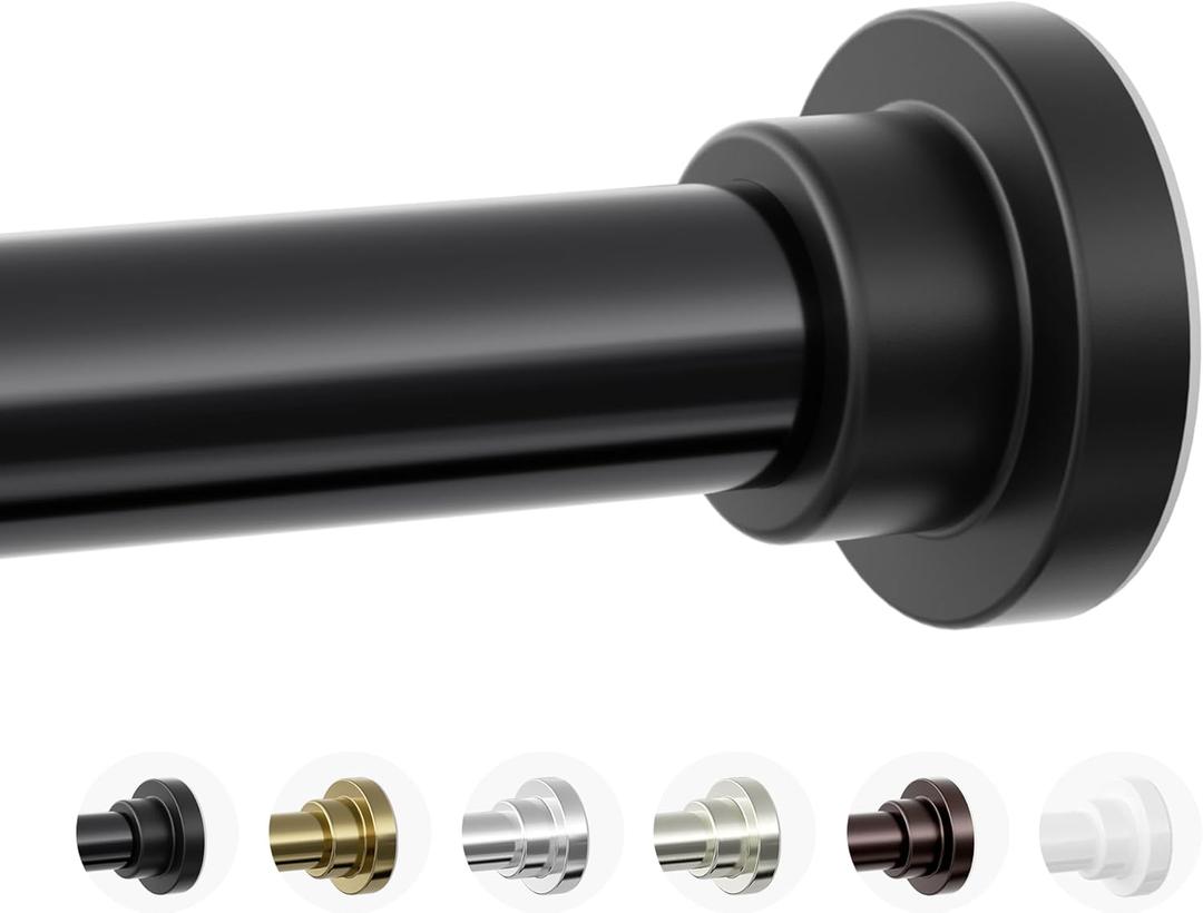 Shower Curtain Rod, 1" Diameter Heavy Duty Tension Shower Rod, Non Slip Adjustable 28-74 inch No Drilling Shower Curtain Rods Spring Tension For Bathroom, Shower Stall, No Rust, Black