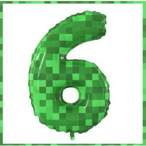 40 Inch Giant Green Pixel Miner Theme Number Foil Balloons Large MIning Number 6 Balloons Party Balloons Birthday Party Decorations Supplies Number 0-9  for Kids' Birthday Anniversary Party