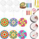 12 Pcs 7 Inch Wooden Diwali Mandala Sand Arts Rangoli Mandala Sand Art with 6 Colorful Art DIY Coloring Kit for Indian Festivals Gifts Diwali Party Decor Supplies