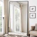 Full Length Mirror, 88"x44" Floor Mirror Freestanding, Oversized Floor Standing Mirror Full Body Mirrors with Stand for Bedroom, Hanging Mounted Mirrors for Living Room Cloakroom, Black, Rect