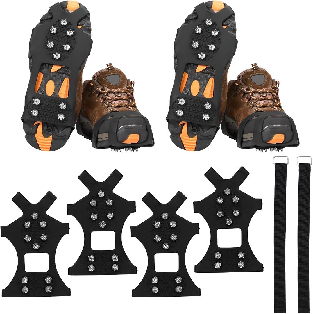 2 Pair Snow Spikes for Shoes 10 Nail Spike with 4 Strap, Ice Grips Crampons for Hiking Boots Men for Hiking Crampons, Shoe Spikes for Snow and Ice Fishing Ideal for Winter Walking Running