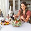 Large Glass Salad Bowl with Lid Set, 5.7 L Decorative Glass Mixing Bowl, Trifle and Serving Bowls with Lids as Cheese Charcuterie Board and Plate, Comes with Wood Serving Utensils
