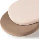 Muslin Bassinet Sheets for Babies  Soft & Breathable 100% Cotton Fitted Sheets for Oval, Rectangle, Hourglass Bassinet Mattress Pads, 2-Pack (Ivory & Pink) (Khaki)