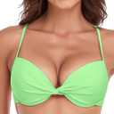 RELLECIGA Women's Underwire Bikini Top Twist Front Push Up Swim Top Mold Cup Swimwear Top, Size M