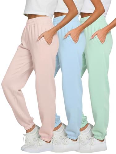 Ultra Performance Womens Sweatpants 3 Pack Cotton Joggers Women's Fleece Sweats Gym & Workout Pants for Women, Medium