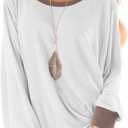 Fallorchid Womens Long Sleeve Tops Crew Neck Tunics Clothes Casual Color Block Sweatshirt (Large, White)