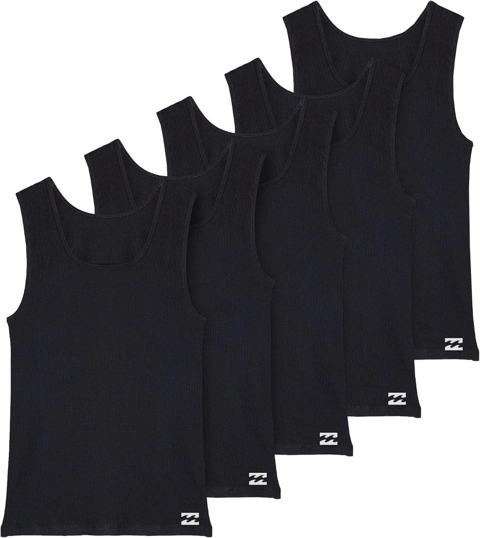 Billabong Mens Undershirts 5 Pack Lightweight Tank Tops for Men Classic Ribbed Cotton (Large, Black)