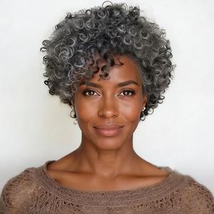 MOONSHOW Short Curly Wigs for Black Women - Synthetic Afro Wig - Pixie Cut with Bangs - Glueless - Modern Style